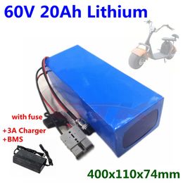 GTK 60V 20Ah lithium li ion 1000W battery pack for fat ire electric bike mountain bike ebike scooter+3A charger
