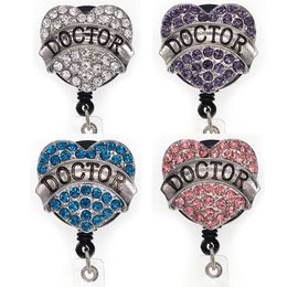 10 Pcs/Lot Fashion Key Rings Crystal Rhinestone Heart Shape DOCTOR Name Card Badges Holders For Nurse Accessories