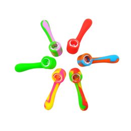 Silicone Smoking Pipe Bong With Tobacco Rubber Glass Bowl Printing Hand Pipes Random Colour Dry Herb Vaporizer VS Dab Rig Bongs