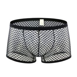 Underpants Mens Fishnet See Through Boxers Underwear Hollow Out Breathable Transparent Shorts Masculina Gay