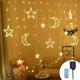 -LED Solarlampe String Lights Outdoor Fee Vorhang Light Moon Stars Weihnachtsfeier Patio Gartengirlande Urlaub Dekor Lampen