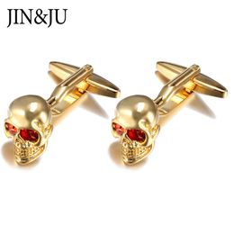 JIN&JU Casual Crystal Cufflinks For Mens Skeleton Skull Luxury Brand Desinger Quality Business Cuff Button Relojes Gemelos