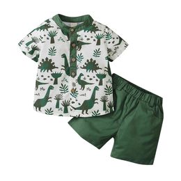 6M-5Y Summer Toddler Kid Child Boys Clothes Set Dinosaur Shirt Tops Shorts Outfits Clothing Costumes 210515