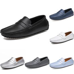 leather peas men's casual driving shoes soft sole fashion black navy white blue silver yellow grey footwear all-match lazy cross-border 38-46 color85