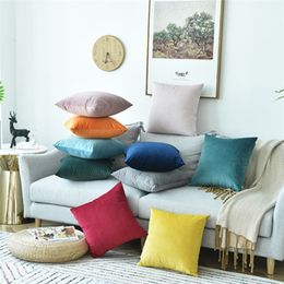 Soft Velvet Cushion Cover Decoration Pillow Throw Pillowcase Luxury Home Living Room Sofa Seat Solid Colour 210423