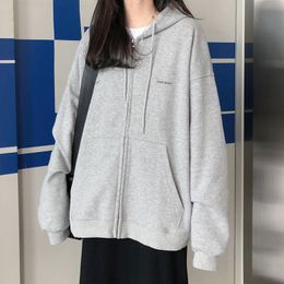 ML Autumn Zipper Hoodies Sweatshirt jacket korean ins style Outwear letter print thicking Winter grey Coat Women (X1552) 210423