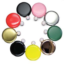 50pcs Mini Hip Flask 304 Stainless Steel 5oz With Rhinestone Lid Colourful Flasks Fashion Round Pot Creative Portable Wine Bottle