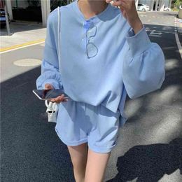 Sweet Candy Colour Short Set Women Sweatshirts and Shorts Female Casual Two Piece Summer Tracksuits 210421