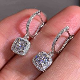 Huitan New Trendy Square Shape Drop Earrings Brilliant Bridal Engagement Wedding Jewellery Elegant Female Dangle Earring Fine Gift