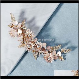 Clips & Barrettes Jewelry Drop Delivery 2021 Bride Wedding Grip Handmade Rhinestone Hairpin Retro Gold Flower Leaves Hair Clip Headpeice Head