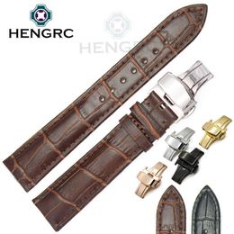 18 19 20 21 22mm 24mm Watchbands Belt Men Women Black Brown High Quality Genuine Leather Watch Band Strap Deployment Clasp H0915