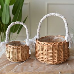 -Handweben Rattan Blumenkorb für Mädchen Braut Tragbare kleine Korb Floral Shop Ornamente Hochzeit Handwerk Lieferungen