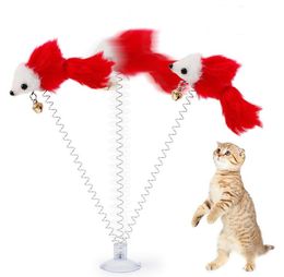 Funny swing spring Mice with Suction cup Furry cat Colourful Feather Tails Mouse Toy for Cats Small Cute Pet Toys SN5512