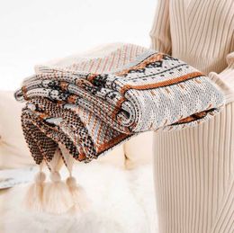 2021 Knitted Jacquard Bohemian style blanket Handmade Pendant Shawl blanket acrylic nap decorative sofa blanket 9 Colour