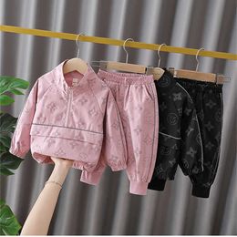 2022 Spring boys girls two piece hoodie set designers parttern fluorescent jacket coat and loose pants outfit kids tracksuit long sleeve trendy sports suit L1554I5