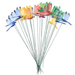 10Pcs/lot Artificial Dragonfly Butterflies Garden Decoration Outdoor 3D Simulation Dragonfly Stakes Yard Plant Lawn Decor Stick Q0811