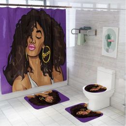 African women's carpet 4-piece set curtain toilet seat cover floor mat bathroom non slip shower3252