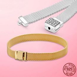 Mesh 925 Gold Colour Sparkling Clasp Reflexions Bracelet Sterling Silver Jewellery Making Gift