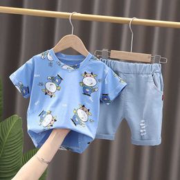 Hylkidhuose Summer Baby Boys Clothing Sets Infant Casual Clothes Short Sleeve t Shirt Denim Shorts Cartoon Kids Children Outfit G1023