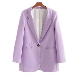 BLSQR Fashion Women Violet Suit Blazer Long Sleeve Pocket Office Lady Business Coat Female Retro Tops 210430