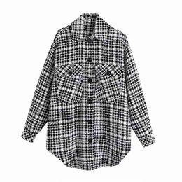 Women Autumn Plaid Loose Shirts Jackets Coats Long Sleeve Pocket Single Breasted Female Casual Jacket Outerwear Plus Size 210513