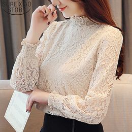 Autumn Long Sleeve Blouse Lace Women Tops Fashion Hollow Out Floral Full Women Blouses Regular Office Lady 5810 50 210527