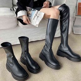 SANDRA JRR Slim Flat Thigh High Boots Platform Women Thick Sole Knee Boots Women Shoes Winter Long Motorcycle Boot Y1125