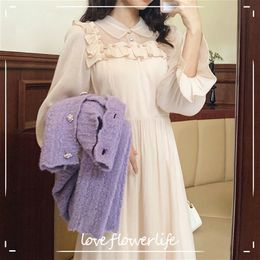 Fairy Vintage Dress Women French Evening Party Elegant Ruffles Dress Female Long Sleeve Retro Dress Korean Autumn 210521