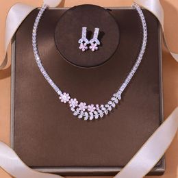 Earrings & Necklace Stonefans Fashion Pink Flowers Zircon Jewellery Sets For Women Wedding Accessories Christmas Gift
