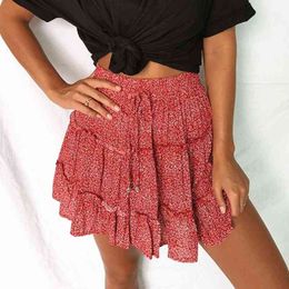 INSPRIED floral print mini skirts women frills cotton skirts for women summer beach skirts new girls mini skirt 210412