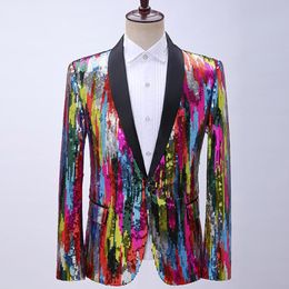 Sequin Blazer Jacket Men Stage Party Mens Suit Colourful Dress Luxury Performance Wedding Costume Homme Men's Suits & Blazers