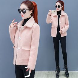 Autumn Winter Mink Women Fur Coat Clothes Korean Faux Streetwear Hooded Loose Thick Warm Short Female 210427