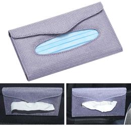 Universal Car Sun Visor Tissue Box PU Shiny Hanging Type Tissue Cover Auto Clip Holder Paper Napkin Holder Accessories