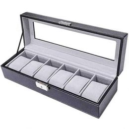 -Relógio caixas casos 6 grades de couro de cinza ou bege caixa de armazenamento caixa de armazenamento de jóias
