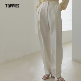 Toppies White Suit Pants Women High Waisted Female Leisure Straight Pants Loose Trousers Streetwear 210412