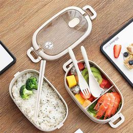 Food Container Lunch Box Cute Cartoon Student Girl School Microwave Oven Separated Type Beatable Single Double Bento 210423