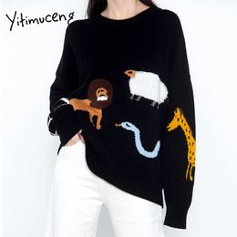 Yitimuceng Sweater Women Embroidery Animal Japanese Fashion Plus Size Winter Clothes Knit Cute Tops O-Neck Pullovers Casual 210601