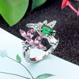 Wedding Rings Exquisite Fashion Cute Zircon Hummingbird Metal Open For Women Sweet Romantic Engagement Jewellery Birthday Gift