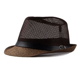 Vintage Unisex Wide Brim Fedora Jazz Cap with Faux Leather Belt Buckle Adjustable Sun Protection Outdoor Beach Sunhat