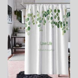 Shower Curtains Love Life Green Leaves Printed Curtain Waterproof Bathroom With Hooks Polyester Bath Decor