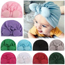 Fashion Solid Bow Knot Beanie Cap Hat Elastic Head Wraps Baby Girl Turban Headband Newborn Toddler Lovely Bowknot Bonnet Beanies Hair Access