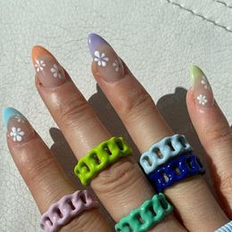Korean Fashion Irregular Geometric Hand-painted Rainbow Stack Rings for Women Girls Creative Croissant Rings