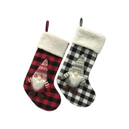 18 inch red white Cheque socks Christmas Stockings Trees Ornament Decorations Santa Gift Candy Bags