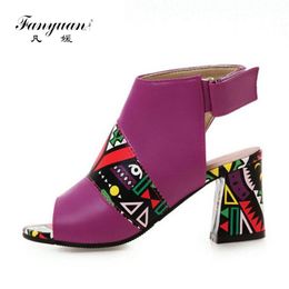 Fanyuan Damen-Sandalen mit hohem Absatz, römischer Stil, Sommerschuhe für Mode, Graffiti-Druck, Peep-Toe, lässig, Größe 34–43