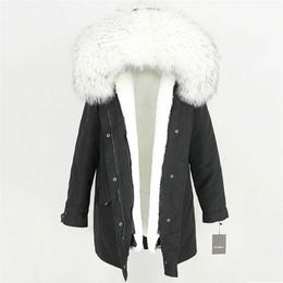 Waterproof Long Parka Winter Jacket Women Real Fur Coat Natural Raccoon Fur Trim Hood Faux Fur Liner Detachable Streetwear 211129