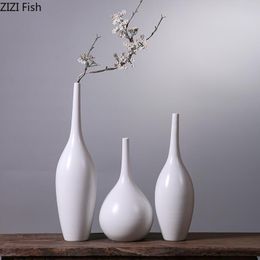 Vases White Ceramic Flower Vase Decoration Art Crafts Minimalist Office Living Room Desktop Home Accessories