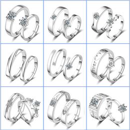 2pcs Pair Ring Sets for Couples Heart Shape Letter Love Adjustable Open Mouth Zircon Stone Men Women Wedding Engagement Rings Jewelry