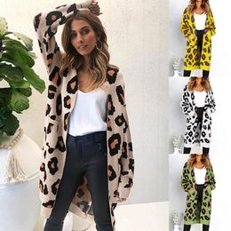 Women's Sweaters Fashion Women Long Sleeve Cardigan Sweater Knitwear Coat Sexy Female Leopard Printed Knitted Cardigans Casual Outerwear 202