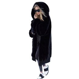 Winter Fur Warm hooded Large size Medium length Solid Colour & Faux Women Casual Long sleeve coat NUW90 211220