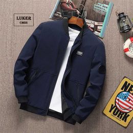 LUKER CMSS Spring Autumn Men Jacket Coats Casual Solid Baseball Male Stand Collar Fashion Zipper Coat Loose Plus Size 6XL 211126